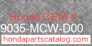 Honda 19035-MCW-D00 genuine part number image