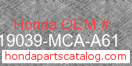 Honda 19039-MCA-A61 genuine part number image