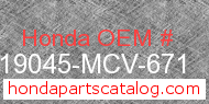Honda 19045-MCV-671 genuine part number image