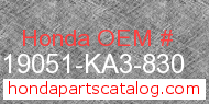 Honda 19051-KA3-830 genuine part number image