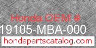 Honda 19105-MBA-000 genuine part number image