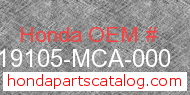 Honda 19105-MCA-000 genuine part number image