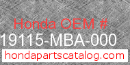Honda 19115-MBA-000 genuine part number image