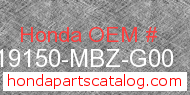 Honda 19150-MBZ-G00 genuine part number image