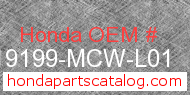 Honda 19199-MCW-L01 genuine part number image