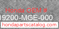 Honda 19200-MGE-000 genuine part number image