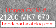 Honda 21200-MK7-670 genuine part number image