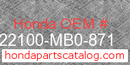 Honda 22100-MB0-871 genuine part number image