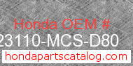 Honda 23110-MCS-D80 genuine part number image