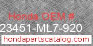 Honda 23451-ML7-920 genuine part number image