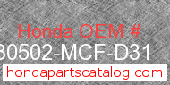 Honda 30502-MCF-D31 genuine part number image