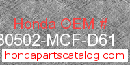 Honda 30502-MCF-D61 genuine part number image