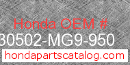 Honda 30502-MG9-950 genuine part number image