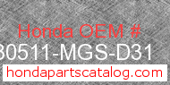 Honda 30511-MGS-D31 genuine part number image