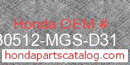 Honda 30512-MGS-D31 genuine part number image