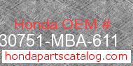 Honda 30751-MBA-611 genuine part number image
