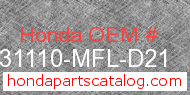 Honda 31110-MFL-D21 genuine part number image