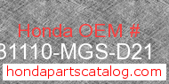 Honda 31110-MGS-D21 genuine part number image
