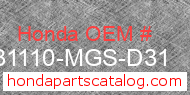 Honda 31110-MGS-D31 genuine part number image