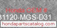 Honda 31120-MGS-D31 genuine part number image