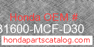 Honda 31600-MCF-D30 genuine part number image