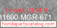 Honda 31600-MGR-671 genuine part number image