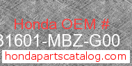 Honda 31601-MBZ-G00 genuine part number image