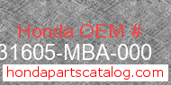 Honda 31605-MBA-000 genuine part number image