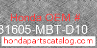 Honda 31605-MBT-D10 genuine part number image