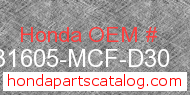 Honda 31605-MCF-D30 genuine part number image