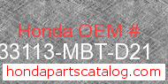 Honda 33113-MBT-D21 genuine part number image