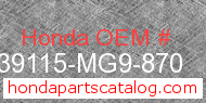 Honda 39115-MG9-870 genuine part number image