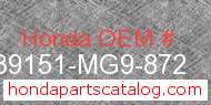 Honda 39151-MG9-872 genuine part number image