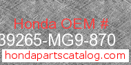 Honda 39265-MG9-870 genuine part number image