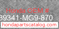 Honda 39341-MG9-870 genuine part number image