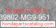 Honda 39802-MG9-951 genuine part number image