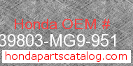 Honda 39803-MG9-951 genuine part number image