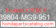 Honda 39804-MG9-951 genuine part number image