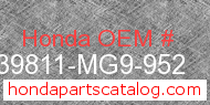 Honda 39811-MG9-952 genuine part number image