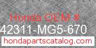 Honda 42311-MG5-670 genuine part number image