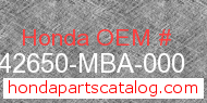 Honda 42650-MBA-000 genuine part number image