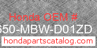 Honda 42650-MBW-D01ZD genuine part number image