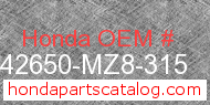 Honda 42650-MZ8-315 genuine part number image