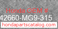 Honda 42660-MG9-315 genuine part number image