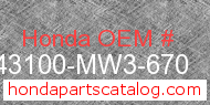 Honda 43100-MW3-670 genuine part number image