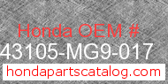 Honda 43105-MG9-017 genuine part number image