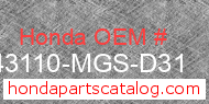 Honda 43110-MGS-D31 genuine part number image