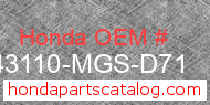 Honda 43110-MGS-D71 genuine part number image
