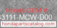 Honda 43111-MCW-D00 genuine part number image