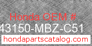 Honda 43150-MBZ-C51 genuine part number image